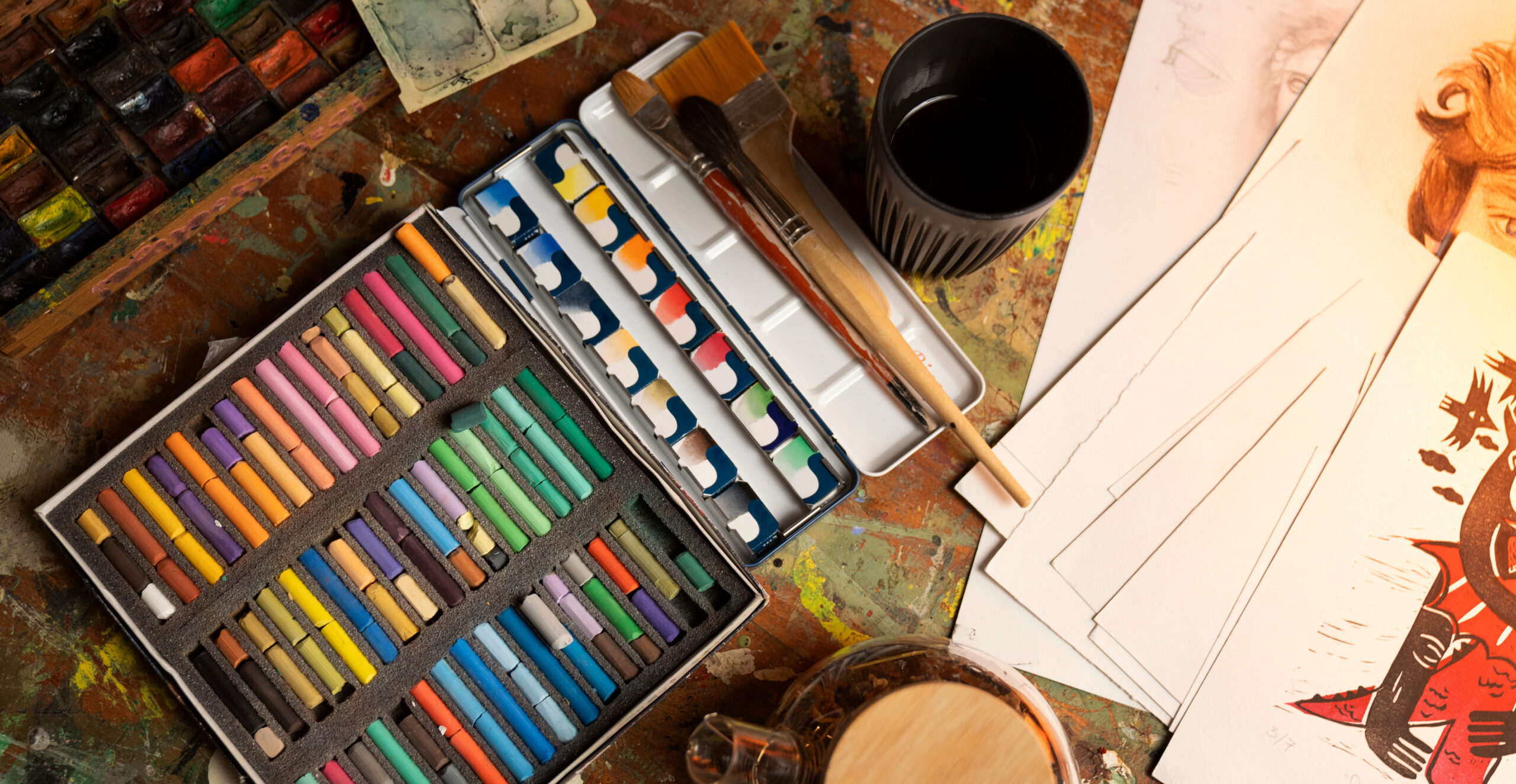 Art supplies on a table