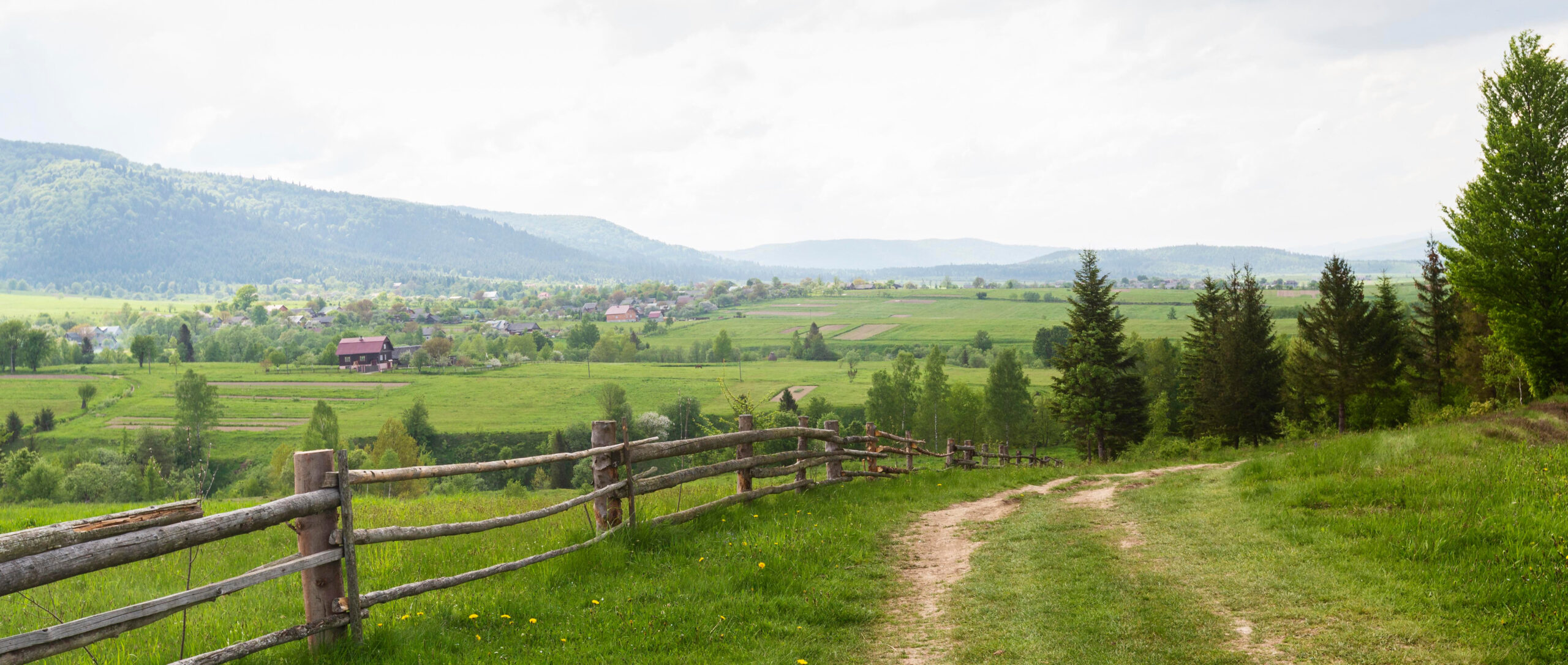 Rural setting with wooden fence along a road